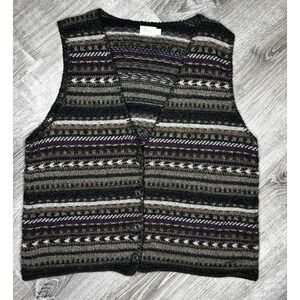 Alps Women's Cotton Sweater Vest Vintage Eclectic Granny‎ Retro Fair Isle XL